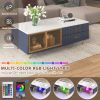 Modern Navy Blue Coffee Table with 2 Glass Door Storage, 4 Drawers, Gold Metal Legs, and Multi-Color Lighting in 47.2'' - as Pic
