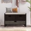 Storage Bench with Removable Basket and 2 Drawers,Fully Assembled Shoe Bench with Removable Cushion - Espresso - Solid Wood