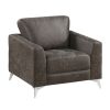 Brownish Gray Polished Microfiber Upholstery Elegant Modern Style Chair 1pc Solid Wood Living Room Furniture Metal Legs - as Pic