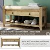 Shoe Rack with Cushioned Seat and Drawers,Multipurpose Entryway Storage Bench - Gray Wash - Solid Wood
