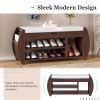 Retro Multifunctional Storage Bench with Cushion and Curved Side Panel for Entrance and Living Room - Espresso - MDF