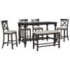 6-Piece Counter Height Dining Table Set Table with Shelf 4 Chairs and Bench for Dining Room - Espresso
