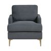 Modern Comfort Accent Chair 1pc Gray Chenille Upholstery Gold Finish Metal Legs Living Room Furniture Durable Plywood - as Pic