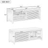 Distressed Shutter Storage Bench with Acacia Veneer for Retro Charm for Living Room,Entryway - White - MDF