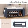 Retro Multifunctional Storage Bench with Cushion and Curved Side Panel for Entrance and Living Room - Antique Navy - MDF