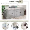 Storage Bench with 4 Doors and Adjustable Shelves,Shoe Bench with Removable Cushion for Living Room,Entryway - Gray Wash - Solid Wood