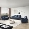 Living Room Sofa with Storage Sofa 1+2+3 Sectional Navy Blue Faux Leather - as Pic