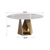 59.05" Round Marble Dining Table with Bronze Iron Metal Base, Artificial Marble for 6-8 People, White (Dining Table Only) - as Pic