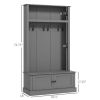 Storage Cabinet Hall Tree Entryway Bench with Coat Rack, Gray-AS - as picture