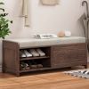 Distressed Shutter Storage Bench with Acacia Veneer for Retro Charm for Living Room,Entryway - Espresso - MDF