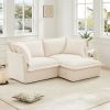 Slipcovered Sectional 2 Seater Sofa Couch with Convertible Ottoman L Shape, Chenille Fabric, Cream