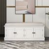 Storage Bench with 4 Doors and Adjustable Shelves,Shoe Bench with Removable Cushion for Living Room,Entryway - White - Solid Wood