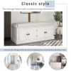 Storage Bench with 4 Doors and Adjustable Shelves,Shoe Bench with Removable Cushion for Living Room,Entryway - White - Solid Wood