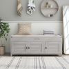 Storage Bench with 3 Shutter-shaped Doors,Shoe Bench with Removable Cushion and Hidden Storage Space - Gray Wash - MDF