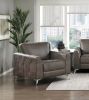 Brownish Gray Polished Microfiber Upholstery Elegant Modern Style Chair 1pc Solid Wood Living Room Furniture Metal Legs - as Pic