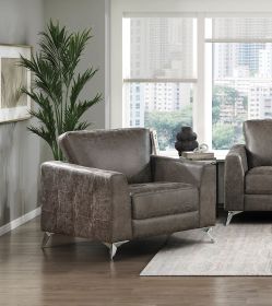Brownish Gray Polished Microfiber Upholstery Elegant Modern Style Chair 1pc Solid Wood Living Room Furniture Metal Legs - as Pic