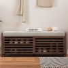 Distressed Shutter Storage Bench with Acacia Veneer for Retro Charm for Living Room,Entryway - Espresso - MDF