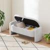 Ottoman Oval Storage Bench 3D Lamb Fleece Fabric Bench with Large Storage Space for the Living Room, Entryway and Bedroom,gray - as Pic