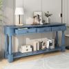 Console Table 63" Long Console Table with Drawers and Shelf for Entryway,Hallway,Living Room - Navy - Solid Wood