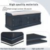 Storage Bench with 4 Doors and Adjustable Shelves,Shoe Bench with Removable Cushion for Living Room,Entryway - Antique Navy - Solid Wood