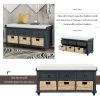 Rustic Storage Bench with 3 Drawers and 3 Rattan Baskets,Shoe Bench for Living Room,Entryway - Antique Navy - Solid Wood