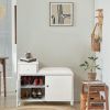 White Shoe Storage Bench Cabinet with Fireproof PU Cushion, Double Doors and Movable Drawer Wood for Door Entrance - as Pic