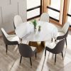 59.05" Round Marble Dining Table with Bronze Iron Metal Base, Artificial Marble for 6-8 People, White (Dining Table Only) - as Pic