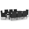 9 Piece Patio Dining Set Black - Black
