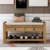 Shoe Rack with Cushioned Seat and Drawers,Multipurpose Entryway Storage Bench - Old Pine - Solid Wood