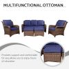 Patio Furniture Set Rattan Outdoor Sectional Conversation Sets 3-Seat Outdoor Couch,2 Single Chair and 2 Ottoman(Gray-Navy, Set of 5)