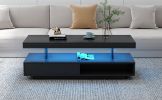 LED Coffee Table with Storage, Modern Center Table with 2 Drawers and Display Shelves, Accent Furniture with LED Lights for Living Room - Black
