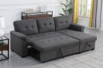 Lucca 84" Dark Gray Linen Reversible Sleeper Sectional Sofa with Storage Chaise - as Pic