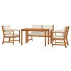 4 Piece Patio Dining Set with Cushions Solid Wood Acacia - Brown