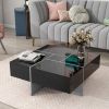 ON-TREND Unique Design Coffee Table with 4 Hidden Storage Compartments, Square Cocktail Table with Extendable Sliding Tabletop 31.5"x 31.5"