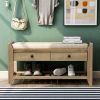 Shoe Rack with Cushioned Seat and Drawers,Multipurpose Entryway Storage Bench - Gray Wash - Solid Wood