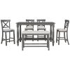 6-Piece Counter Height Dining Table Set Table with Shelf 4 Chairs and Bench for Dining Room - Gray
