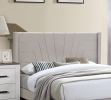 Light Brown Color 1pc Queen Size Bed Burlap Fabric Headboard Upholstered Bedroom Furniture Platform Bedframe - as Pic
