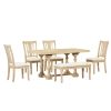 Traditional 6-Piece 78inch Trestle Extendable Dining Table Set with One 18inch Removable Leaf, Padded Dining Chairs and Bench - Natural - Rubber Wood