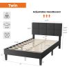 Twin Size Bed Frame - Linen Upholstered Platform Bed with Headboard, No Box Spring Needed with 800LBS Sturdy Wooden Slats, Dark Grey