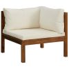 6 Piece Patio Lounge Set with Cream Cushion Solid Acacia Wood - Cream