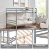Full over Full Bunk Bed with Ladder,Wooden Bunk Bed with High Guardrail and Ladder for Kids, Teens, Dorm Rooms, and Guest Rooms- Grey - Wood