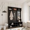 Hall Tree with Shoe Bench, Coat Rack ,Shoe Storage ,Storage Shelves and Pegboard, for Hallways, Halls and Bedrooms - Black