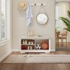 28.74"Shoe Storage Bench with 2 Door Cabinet, Entryway Bench with White Shoe Storage, Shoe Bench with Cushion, Adjustable Shelves