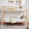 Full over Full Bunk Bed with Thick Posts,Wooden Bunk Bed with High Guardrail and Ladder- Natural - Wood
