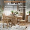 Rustic 5-Piece Extendable Dining Table Set Round Trestle Table and 4 Cross Back Dining Chairs for Kitchen, Dining Room - Natural - Solid Wood