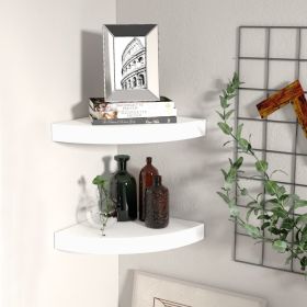 Floating Corner Shelves 2 pcs White 9.8"x9.8"x1.5" MDF - White