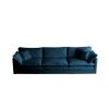 Mid-Century Modern Couch 3-Seater Sofa with 2 Armrest Pillows and 3 Toss Pillows, Couch for Living Room Blue Chenille - as Pic