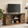 58" Farmhouse TV Stand and Entertainment Center for Televisions up to 65 Inchs,with Sliding Barn Doors and Storage Cabinets,Natural Brown - Yellow