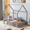 (Slats are not included)Full Size Wood Bed House Bed Frame with Fence, for Kids, Teens, Girls, Boys (Gray )(OLD SKU:WF281294AAE) - as pic