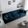 Mid-Century Modern Couch 3-Seater Sofa with 2 Armrest Pillows and 3 Toss Pillows, Couch for Living Room Blue Chenille - as Pic